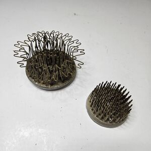 Two Vintage Floral Frogs, Blue Ribbon Hairpin Frog Kenzan